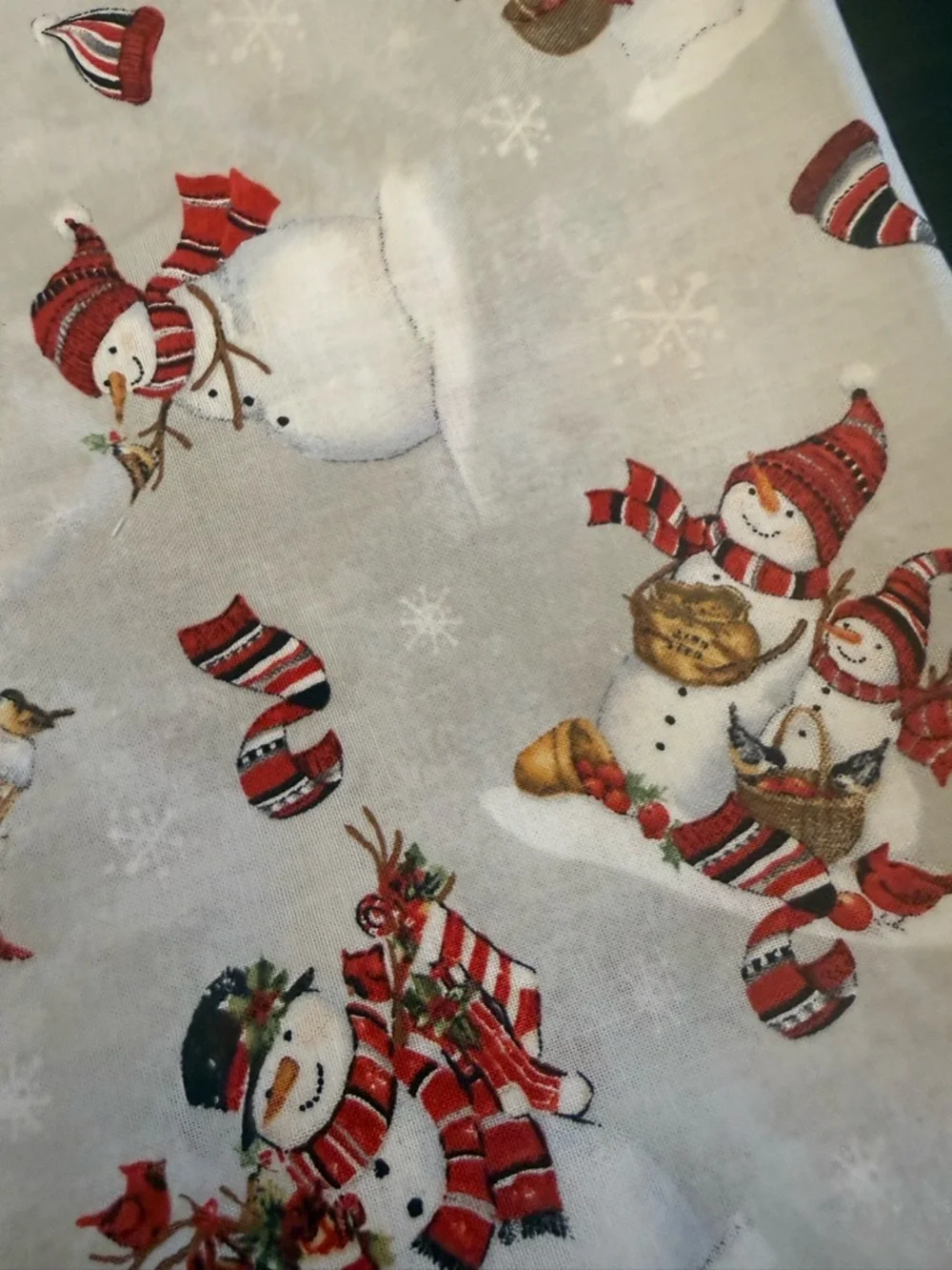 Christmas Holiday Fabric Crafting DIY Snowman Scene Cartoon Cotton Fabric Gray